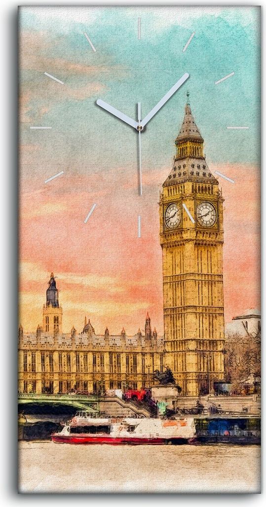 Dekor Leinwand Uhr Wandbilder 30x60 London Big Ben Bridge Wasser Schiff - weiße Hände