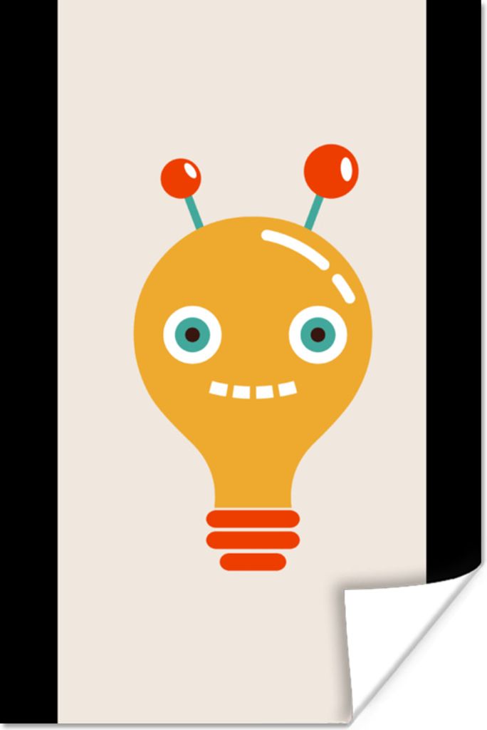 MuchoWow Poster Roboter - Glühbirne - Gesicht - Antenne - Kinder 80x160 cm - Kinderzimmer