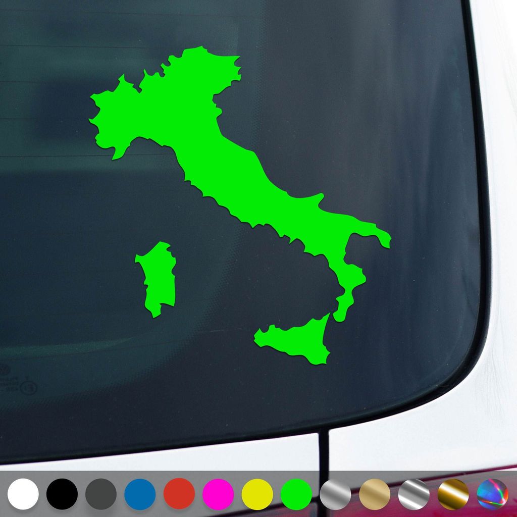 PantherPixel Italien Aufkleber Italy Italia Karte Umriss Sticker Auto Geschenkidee Farbe Neon-Grün