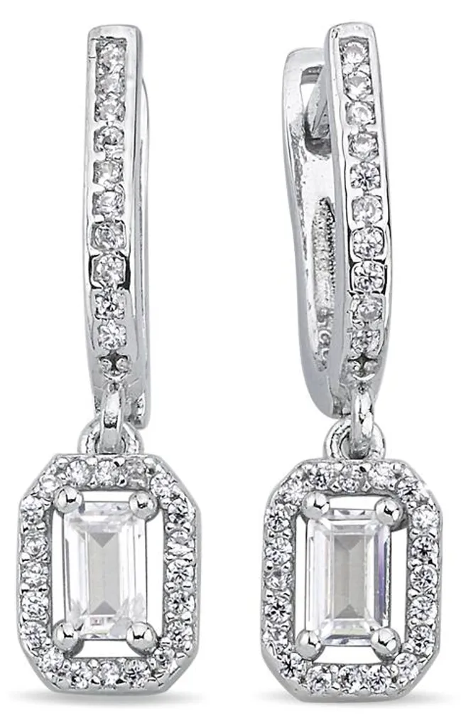 Boucles d'oreilles puces en argent 925 et pierre baguette scintillante