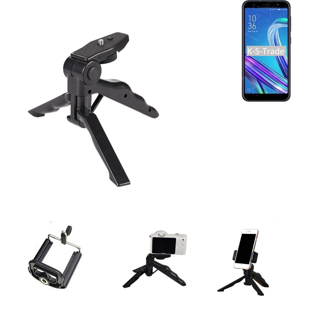 K-S-Trade Stativ Tisch-Ständer Dreibein Handy-Stativ Ständer kompatibel mit Asus ZenFone Max (M1) SD425 Mini-Stativ Smartphone Tripod Handy-Stativ