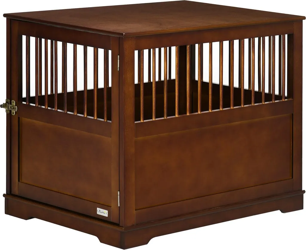 Meuble cage pour chien en bois marron avec plateau supérieur spacieux