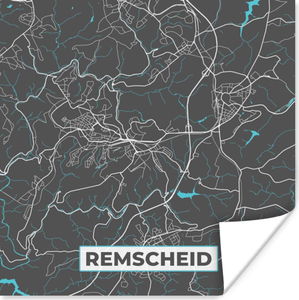 MuchoWow Poster Blau - Deutschland - Karte - Stadtplan - Remscheid 50x50 cm - Wohnzimmerdekoration