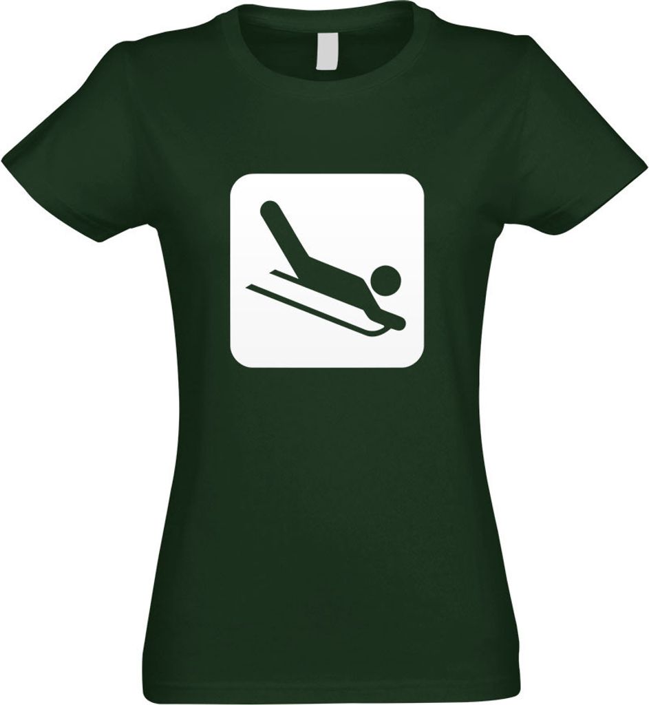Kiwistar - T-Shirt tailliert - Damen - flaschengrün - Rodelbahn Piste Piktogramme - mit Motiv Bedruckt - Funshirt Design - Sport - Freizeit - Dame...