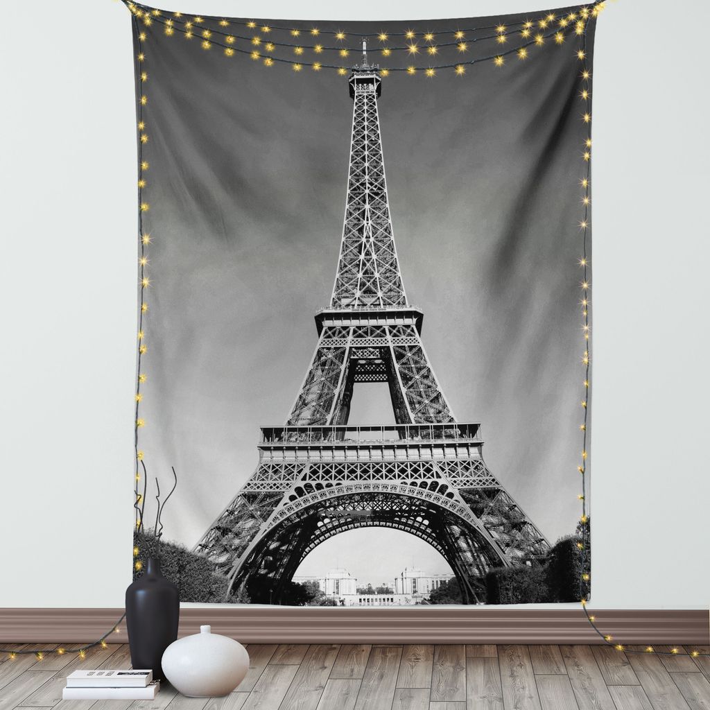 ABAKUHAUS Eiffelturm Wandteppich, Paris Wahrzeichen Monochrom Bild von Cityscape europäischen Sehenswürdigkeiten Bild, Wohnzimmer Schlafzimmer Se...