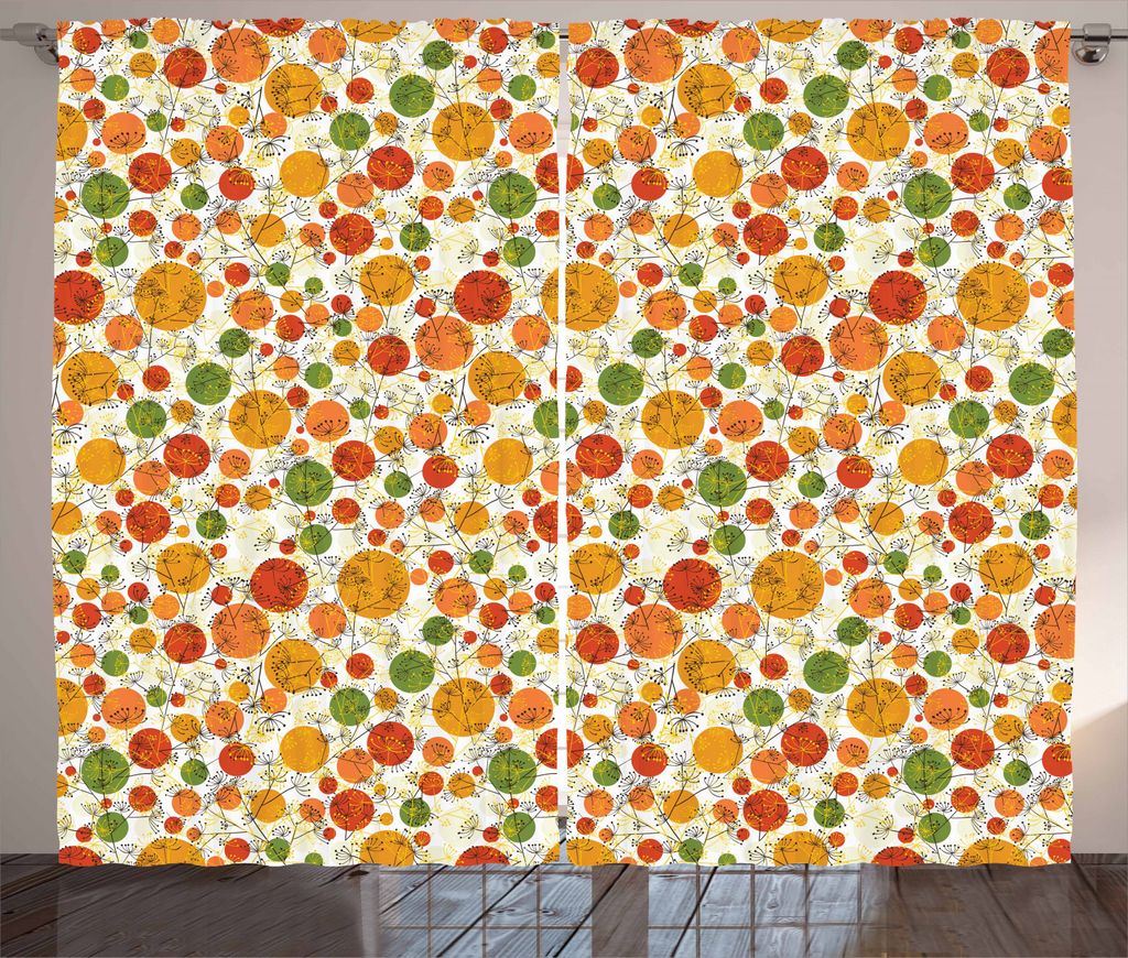 ABAKUHAUS Löwenzahn Rustikaler Vorhang, Komposition Kreise, Wohnzimmer Universalband Gardinen mit Schlaufen und Haken, 280 x 245 cm, Mehrfarbig