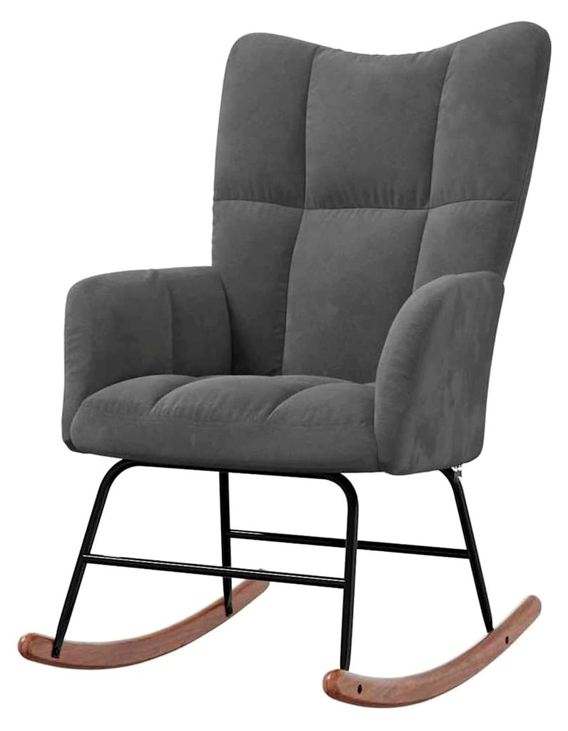 Schaukelstuhl Relaxsessel Dunkelgrau Samt
