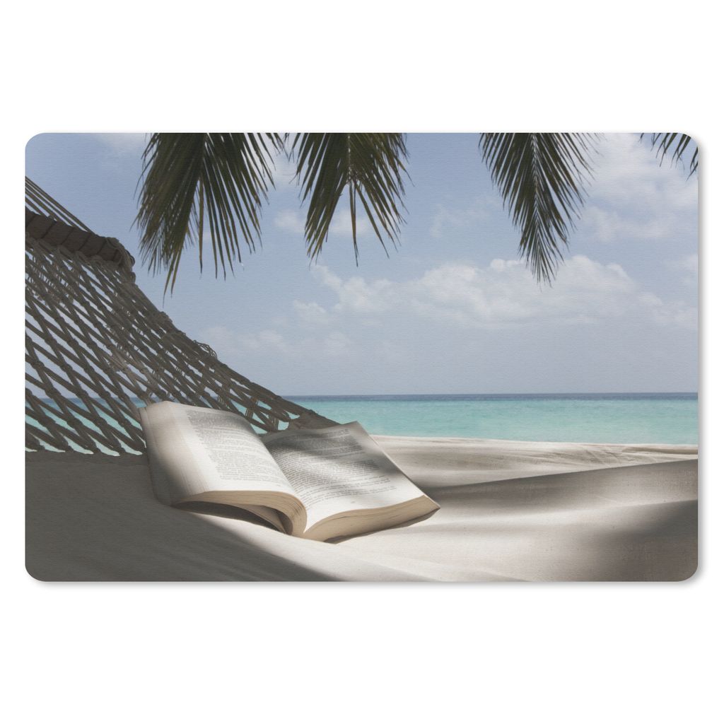 MuchoWow Schreibtischunterlage Hängematte - Buch - Strand 60x40 cm - XXL Mauspad - Großes Mauspad