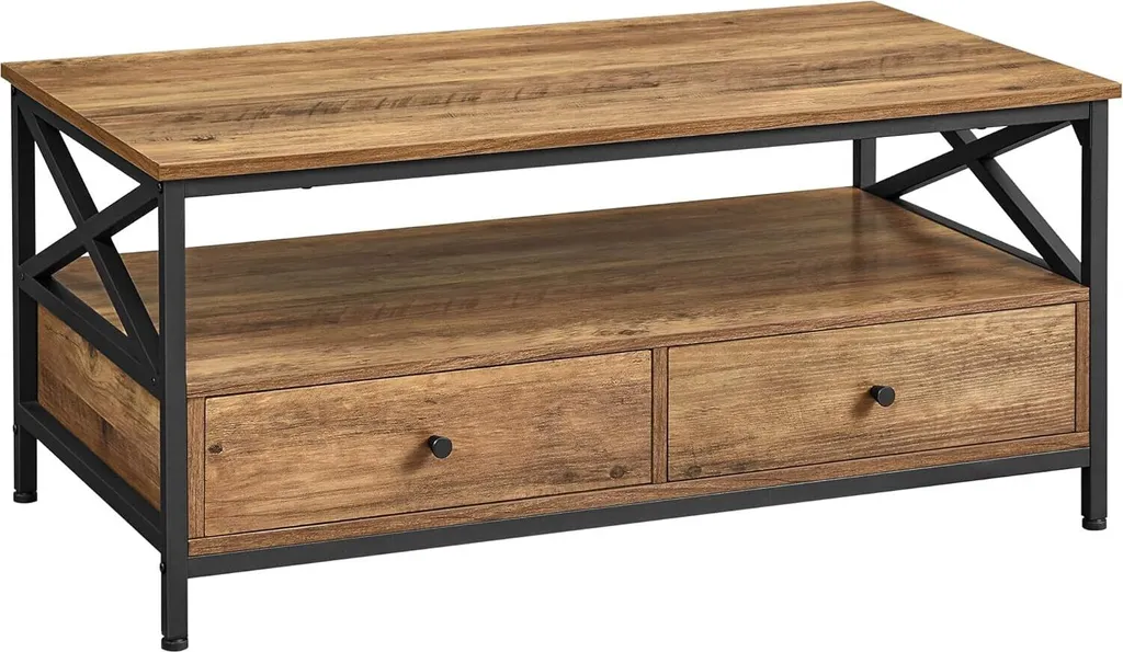 VASAGLE Table Basse Industrielle 100x55x45 cm avec 2 Tiroirs et Plateau