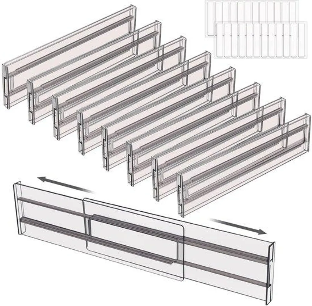 Séparateur de tiroir extensible gris lot de 8 diviseurs robustes pro