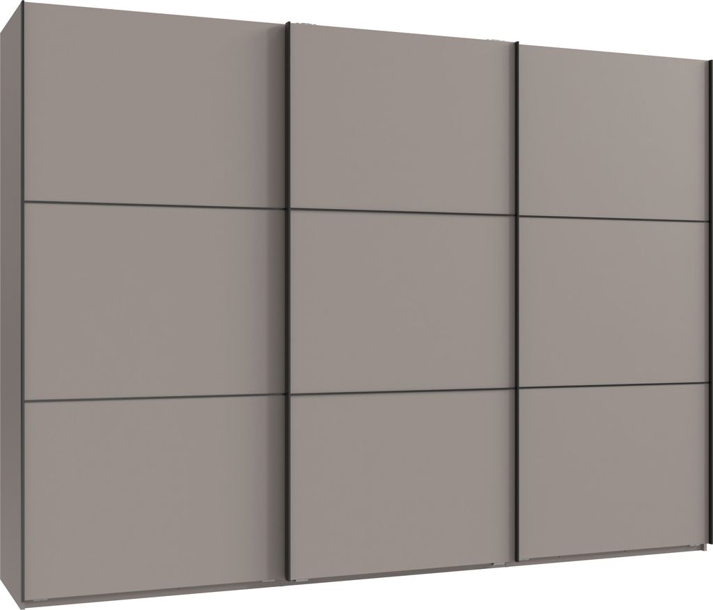 Schwebetürenschrank Kleiderschrank 3-türig 300 cm modern Vollausstatt. Sand Grau / 22017