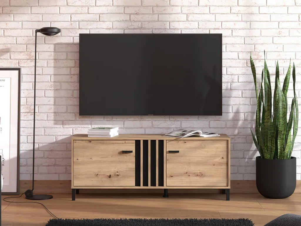 Support TV 132cm pour Salon Moderne - Meuble Forte Chêne Marron Robuste - 2