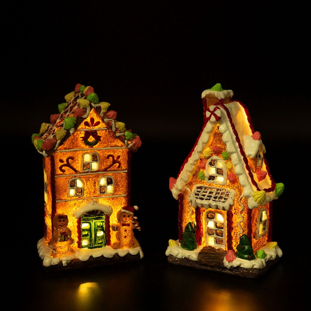 The Bridge Collection LED Lebkuchenhaus Strumpfhalter – Set Von 2, Leuchtend, Mit Timer, Batteriebetrieben