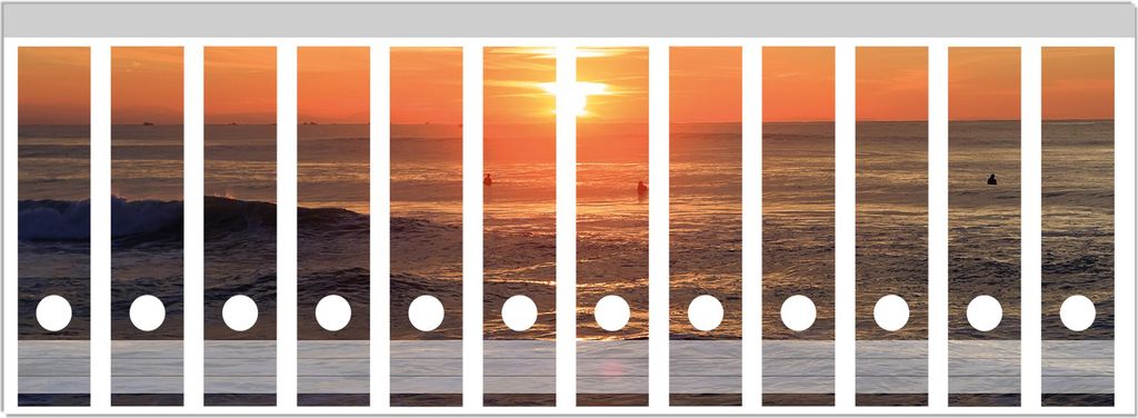 Wallario Ordnerrücken Sticker, selbstklebend für breite Ordner, 12 Stück, Motiv Sonne über dem Meer