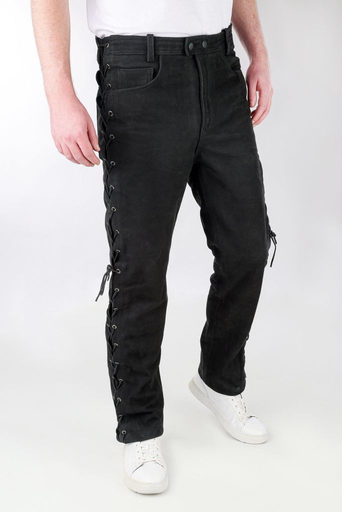 Schnürhose Lederhose Rind Nubuk Leder – Schwarz / 34 Produktbild 