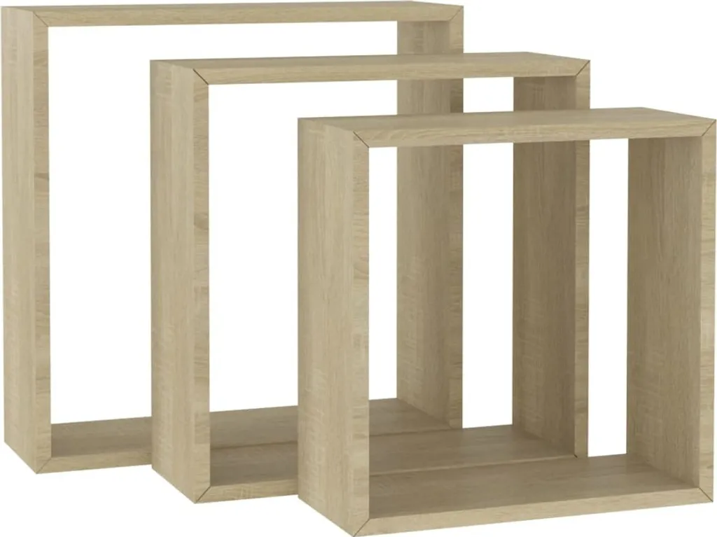SYFAX Mensole a Cubo Rovere Sonoma 3 pz - Set Scaffali Parete Design