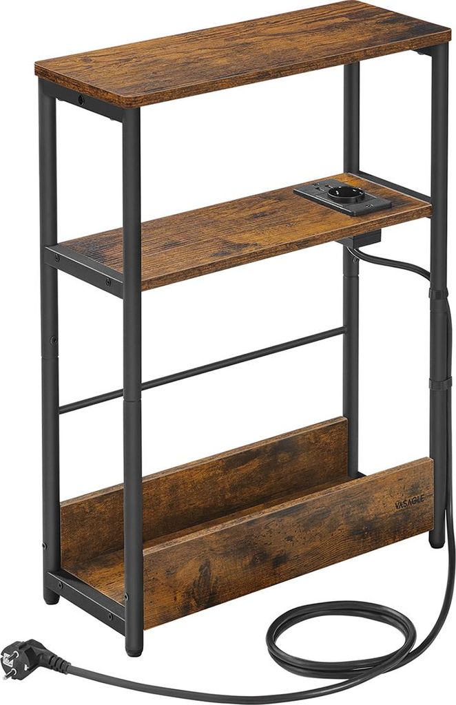 Beistelltisch mit 3 Ablagen, schmal, vintage braun-schwarz