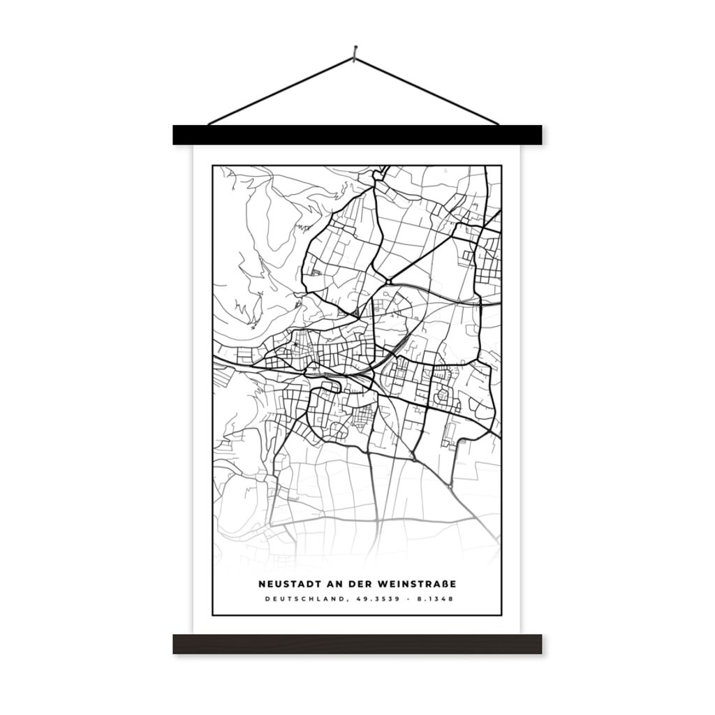 MuchoWow Textilposter Neustadt an der Weinstraße - Stadtplan - Karte 40x60 cm mit schwarzem Rahmen - Wanddekorationen