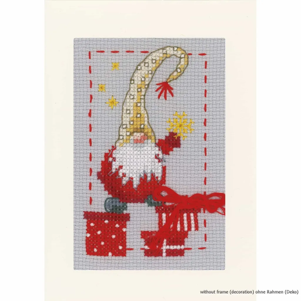 Set 3 Biglietti Natale Gnomi Vervaco - Ricamo Punto Croce Contato - 11