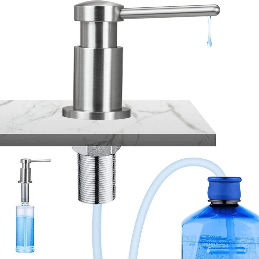 Zimilo Einbau Seifenspender Küche, Seifenspender Kupfer, 0,5L Flasche, Edelstahloptik, langlebig, 2 Montagearten, Spülmittelspender, für Küchen