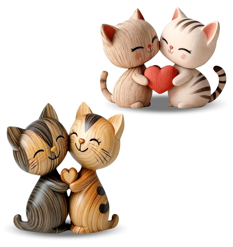 2 Stück Holz Deko, 2D Katzen Holzdekoration, Katzen Dekos, Bücherregal Deko, stilvolle Wohnaccessoires für Wohnzimmer und Schlafzimmer, handgefe...