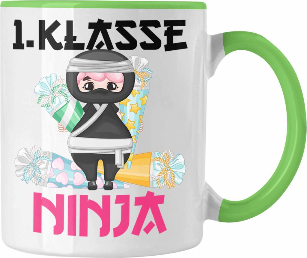 Trendation - 1. Klasse Ninja Tasse Geschenkidee Einschulung Erster Schultag (Grün)