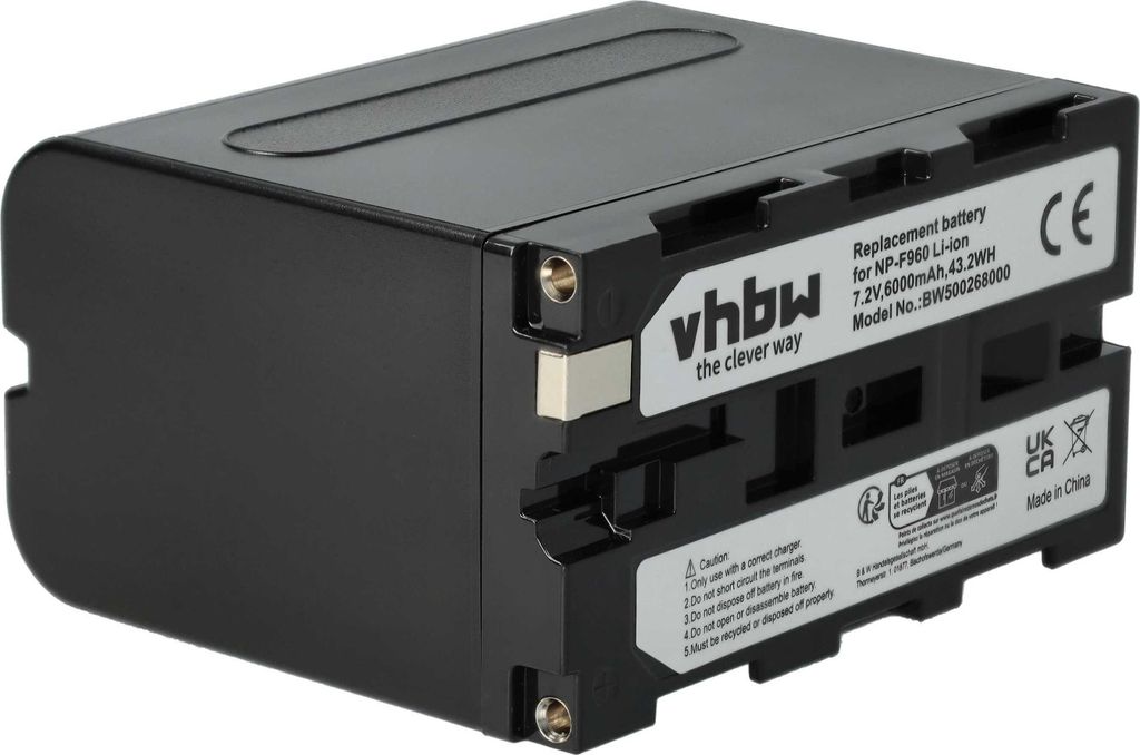 vhbw Akku kompatibel mit Sony GV-D200, GV-D800, GV-D900 (Video Walkman), GV-D300 (Video Walkman) Videokamera Camcorder (6000 mAh, 7,2 V, Li-Ion)
