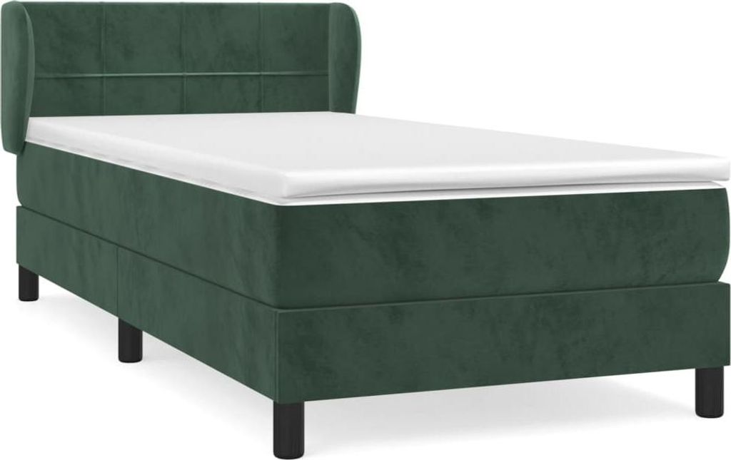 vidaXL Boxspringbett mit Matratze Dunkelgrün 90x190 cm Samt