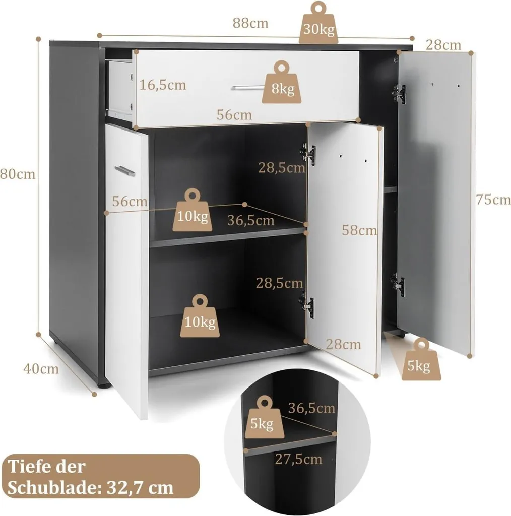 Buffet de rangement modulable avec tablette ajustable et tiroir blanc - 2