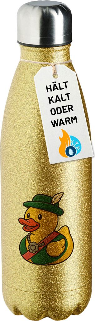 Huuraa Trinkflasche Quietscheente Schützenkönigin Gummiente Schützenfest 500ml Gold Edelstahl Wasserflasche Trinkflasche Geschenkidee