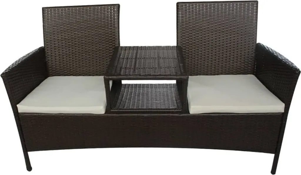 Canapé extérieur 2 places en résine tressée marron et table de thé