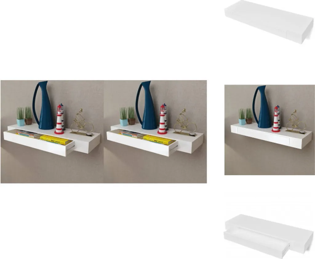 Console Murale Suspendue avec 2 Tiroirs Blanc 80 cm - Étagère de Design