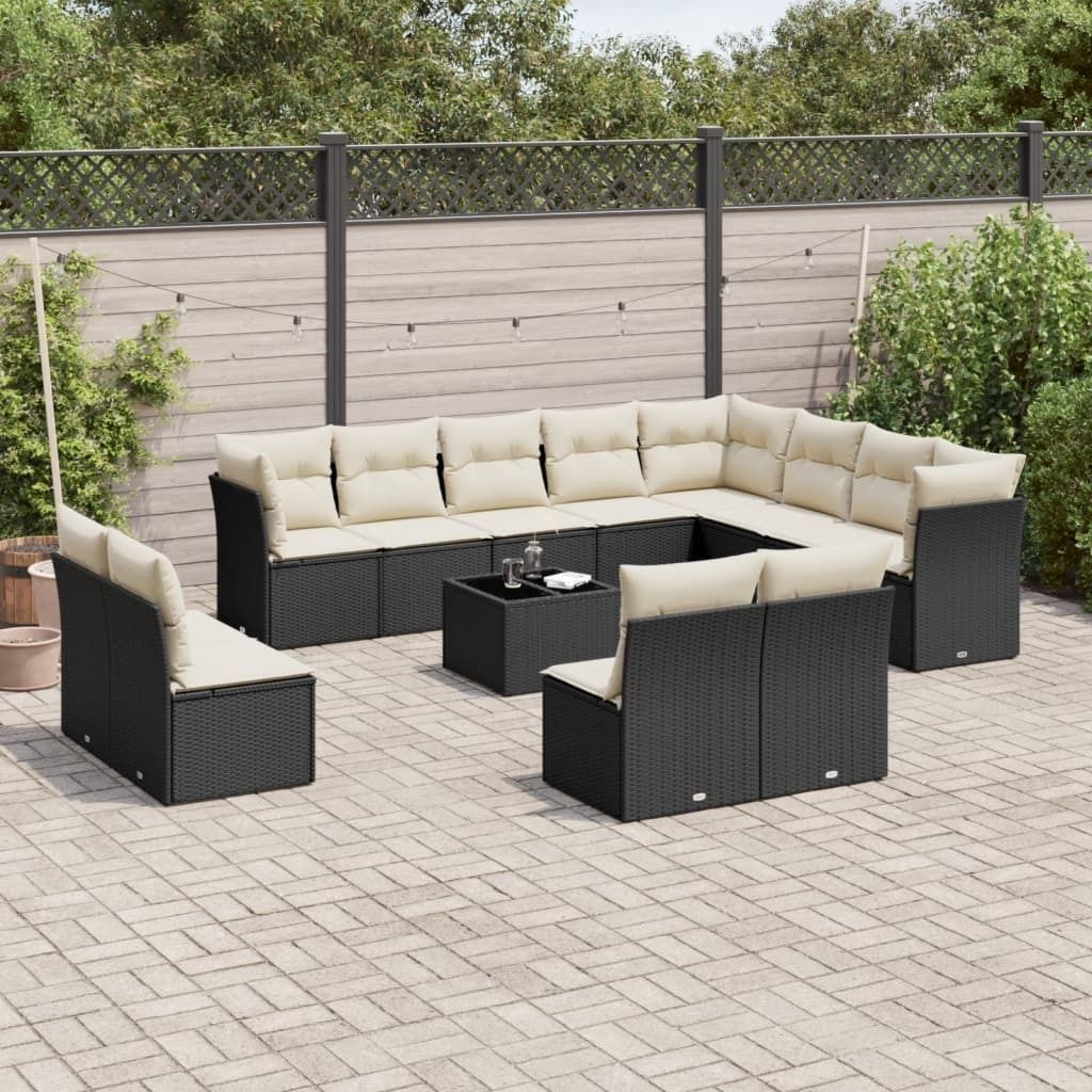 Maison Exclusive - 13-tlg. Garten-Sofagarnitur mit Kissen Schwarz Poly Rattan