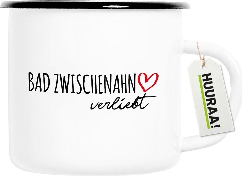 Huuraa Emaille Tasse Bad Zwischenahn verliebt 300ml Vintage Campingbecher Geschenkidee