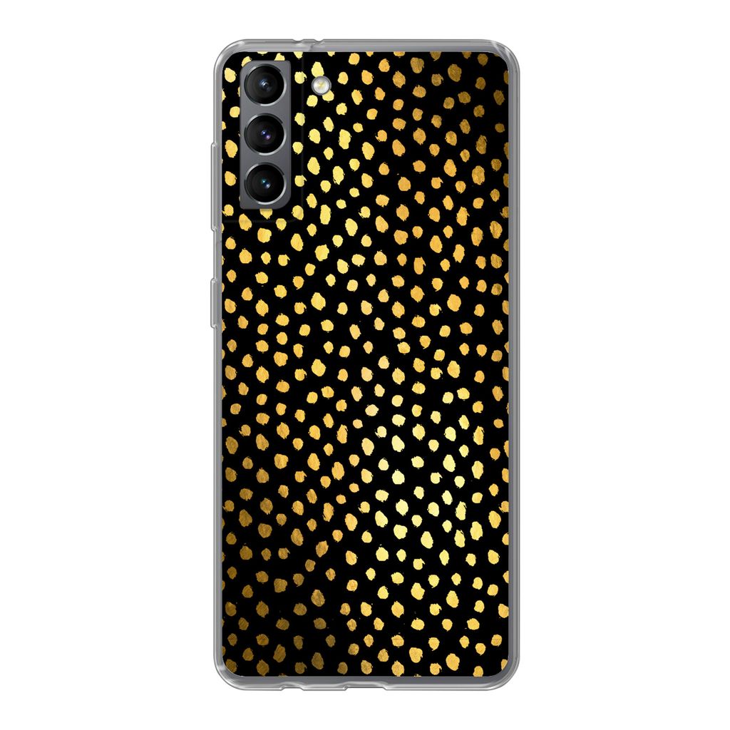 MuchoWow Handyhülle Schutzhülle Hülle für Samsung Galaxy S21 Plus Polka dots - Gold - Schwarz Silikon Softcase Handy Hülle - Handy-Tasche