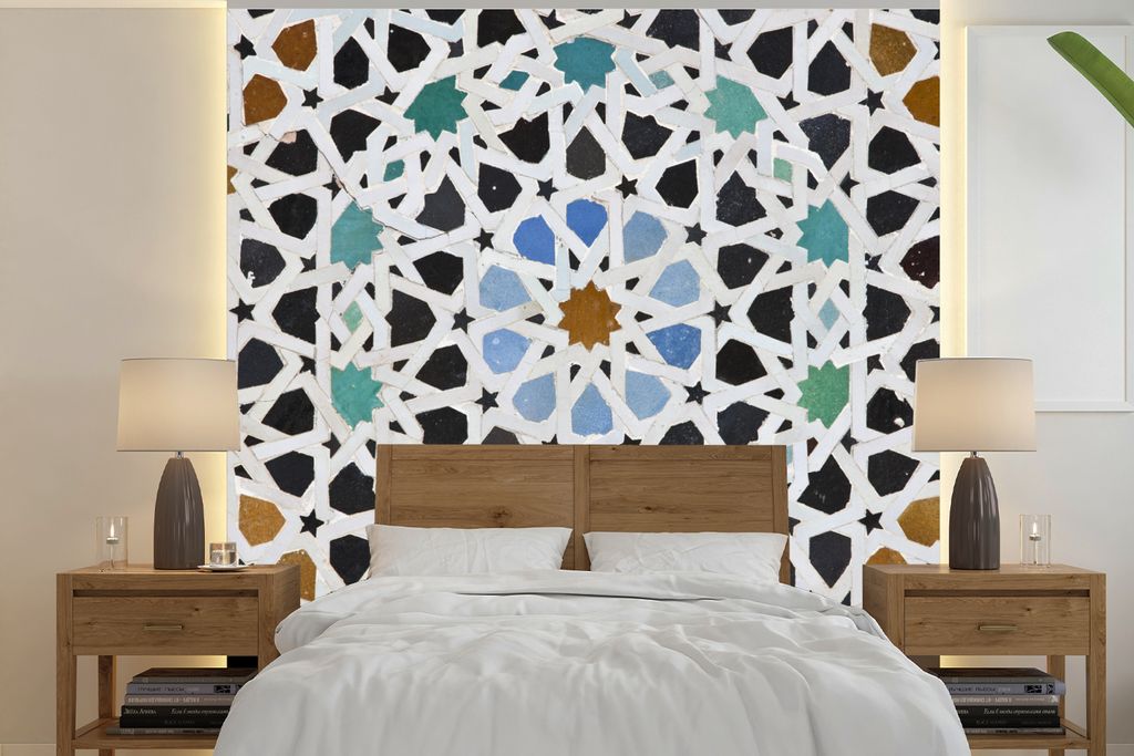 MuchoWow Fototapete für Wohnzimmer oder Schlafzimmer Wandtapete Vinyl Motivtapete Ein marokkanisches Mosaikdetail - 220x220 cm - Tapeten