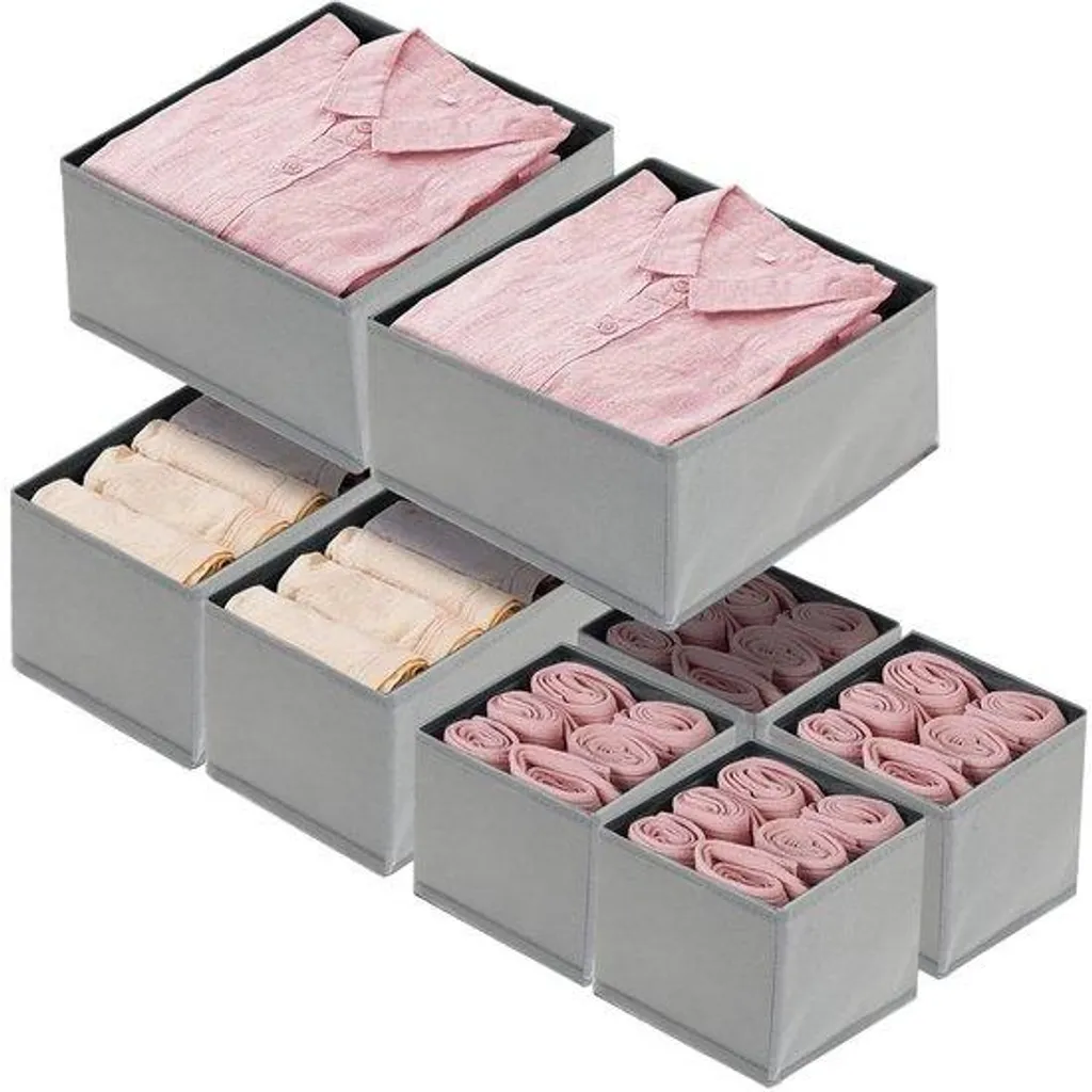 Organisateur de placard pliable en tissu plissé gris pour sous-vêtement