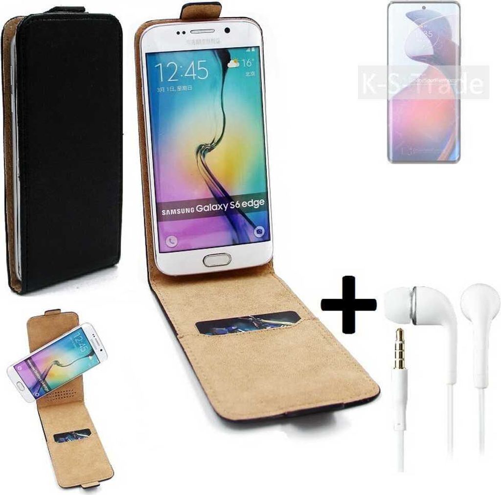 K-S-Trade Handyhülle + Kopfhörer kompatibel mit Motorola S30 Pro 360° Flipstyle Schutzhülle Smartphone Tasche Case Flip cover schwarz 1x