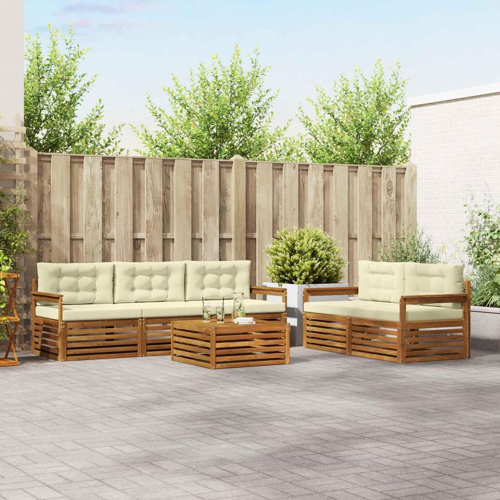 "Neues Produkt" Outdoor-Sofagarnitur ANTI-UV - CLORIS - mit Kissen - 6 pcs - Natur und Creme - Modern Gartensofas V1064