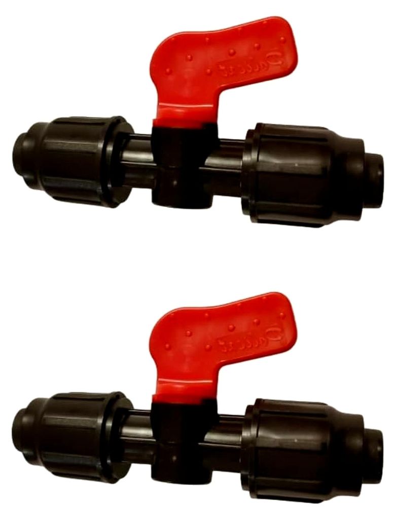 Kugelhahn PP Schnellverbinder für Tropfschlauch PN6 Klemmfitting Ventil Durchmesser Ø16, 2 Stück