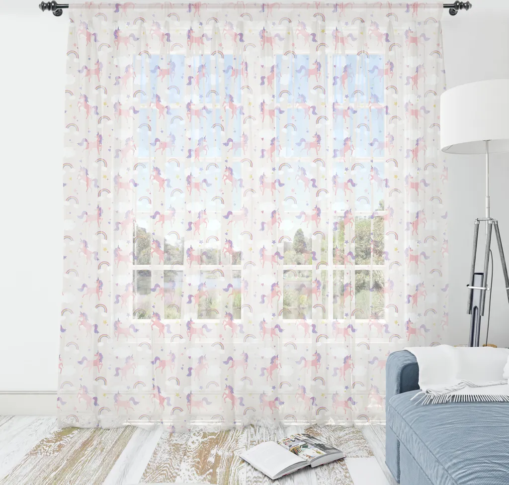 ABAKUHAUS Arazzo arcobaleno, motivo Dreamy Unicorn ripetitivo con nuvole e stelle, tessuto satinato setoso per soggiorno e camera da letto, 210 cm x 274 cm, salmone chiaro multicolore