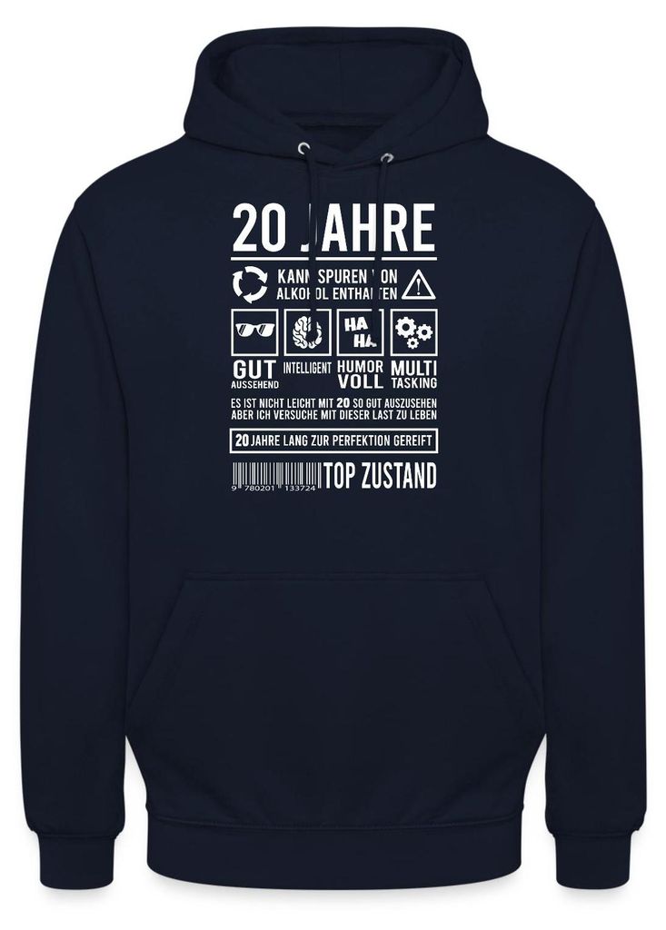 Spreadshirt 20. Geburtstag | Kann Spuren von Alkohol enthalten Uni Hoodie, M, Navy