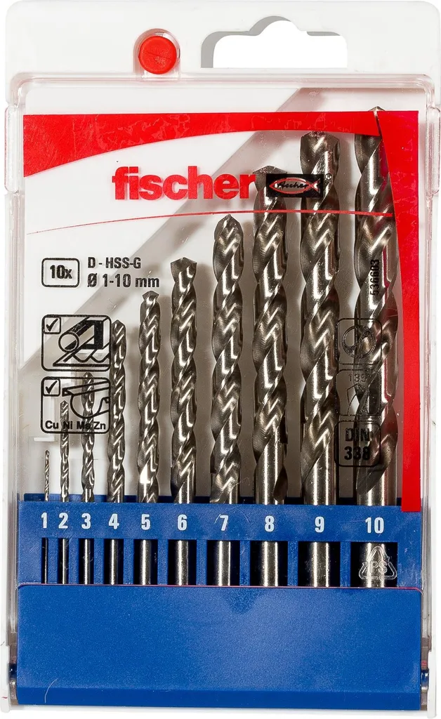 Fischer Jeu de 10 forets à métaux HSS-G 1-10mm (536603) - Précision