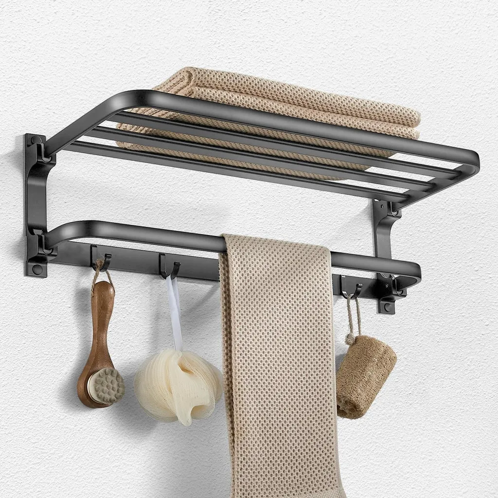 Porte-serviettes mural pliable anti-rouille gris 58 cm spécial espace