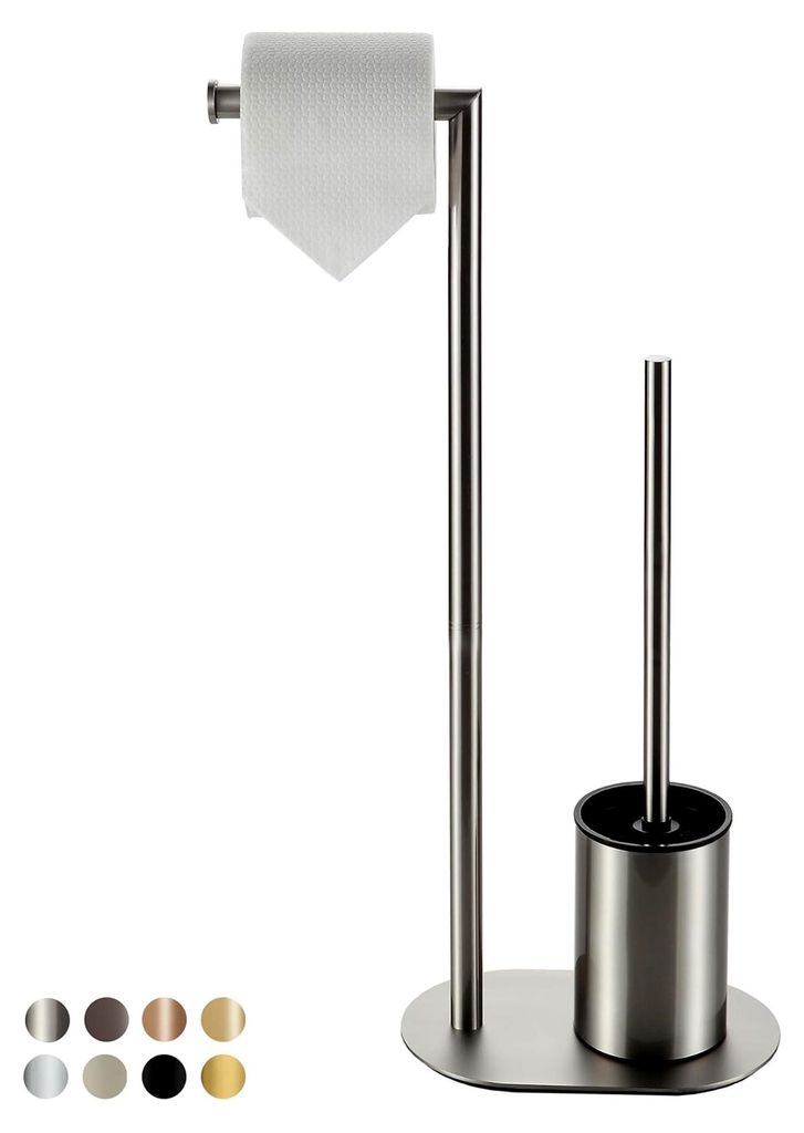 WC Garnitur aus gebürstetem Nickel, Edelstahl mit Toilettenpapierhalter und Klobürste, stehend