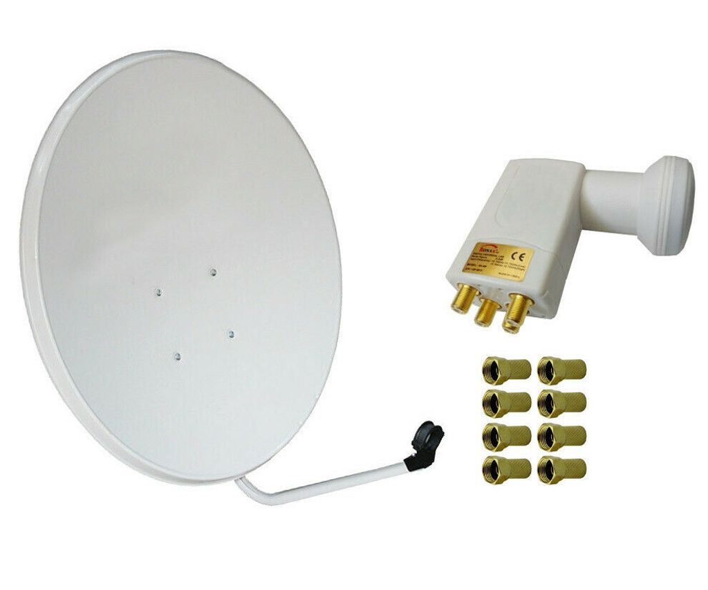 80cm HD Sat Anlage Digitale Quad LNB 10m Kabel 135dB Antenne 4 Teilnehmer UHD 4K 