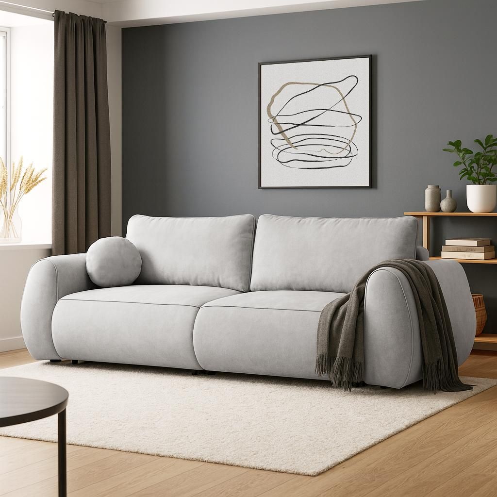 Schlafsofa BRAVO 2-in-1 – umwandelbares Ecksofa links/rechts, mit Schlaffunktion, 2x Bettkasten, 143×202 cm, Hellgrau
