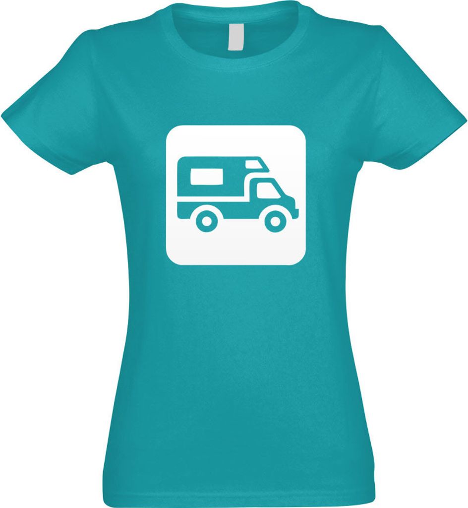 Kiwistar - T-Shirt tailliert - Damen - türkis - Wohnmobil Parkplatz Piktogramme - mit Motiv Bedruckt - Funshirt Design - Sport - Freizeit - Damen ...