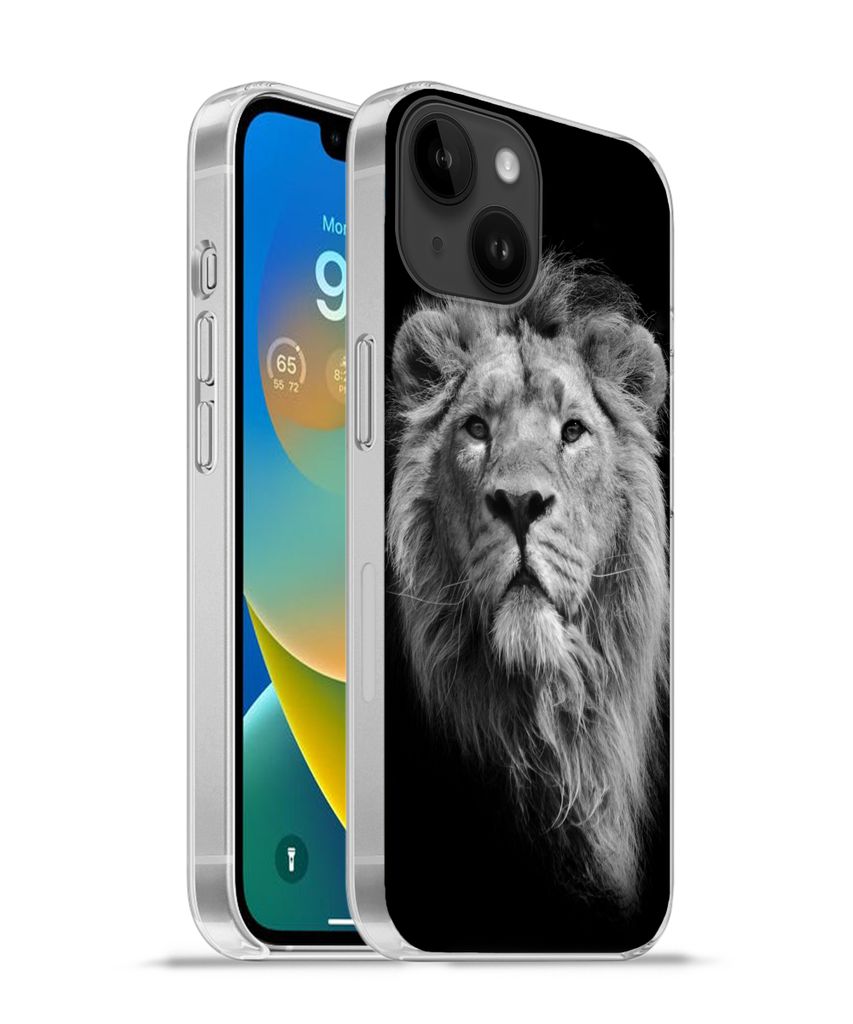 MuchoWow Handyhülle Schutzhülle Hülle für Apple iPhone 14 - Softcase Löwe - Porträt - Schwarz - Weiß Silikon Softcase Handy Hülle - Mobil...