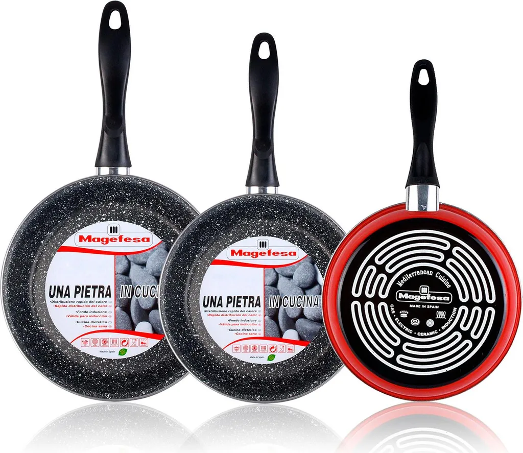 Set 3 Padelle Magefesa K2 Rosso Induzione 20/24/28 cm Stone PFOA Free